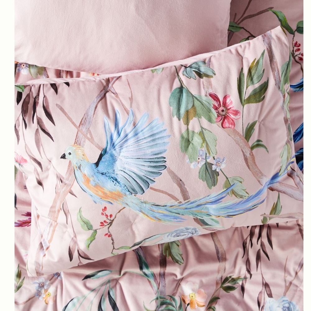 Anthropologie Josie Pastel Pink Bird and Floral Standard Sham
